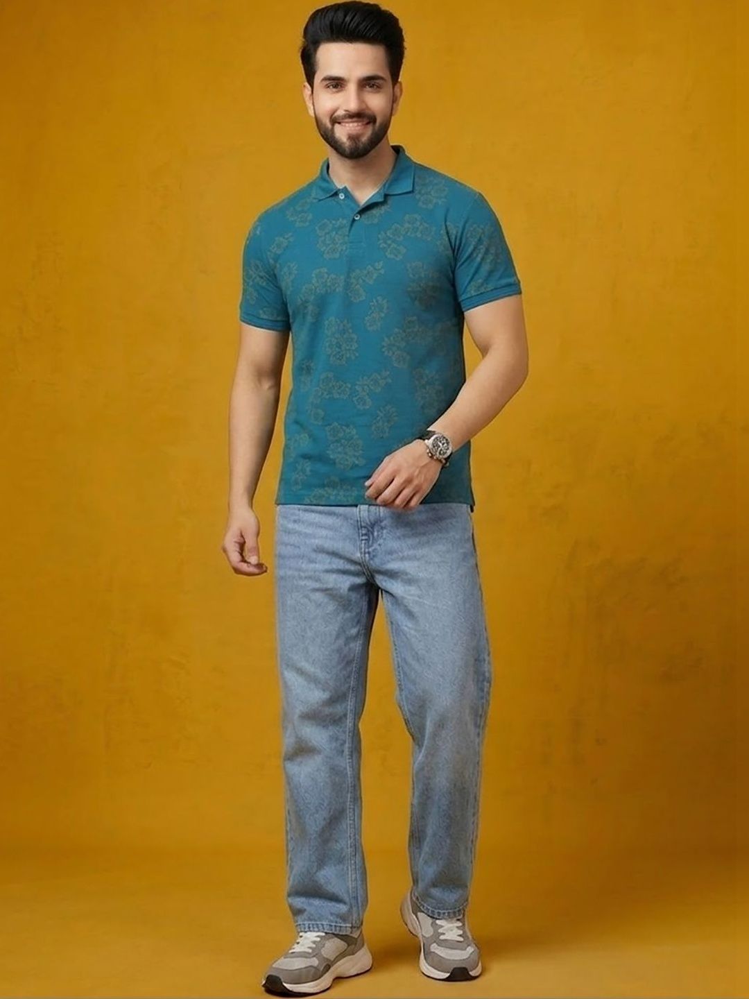 Mast & Harbour Men Floral Printed Polo Collar T-shirt