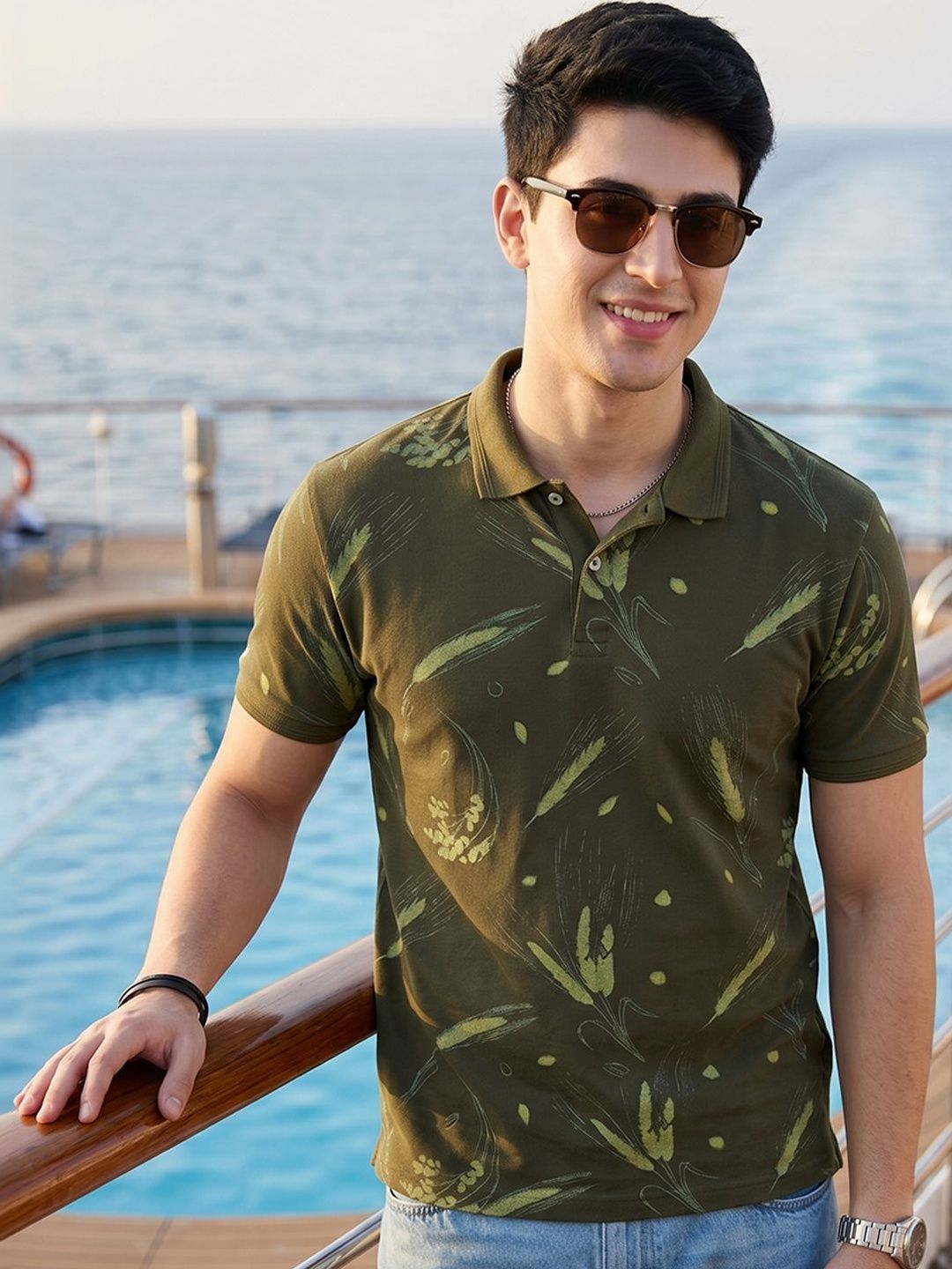Mast & Harbour Men Printed Polo Collar T-shirt