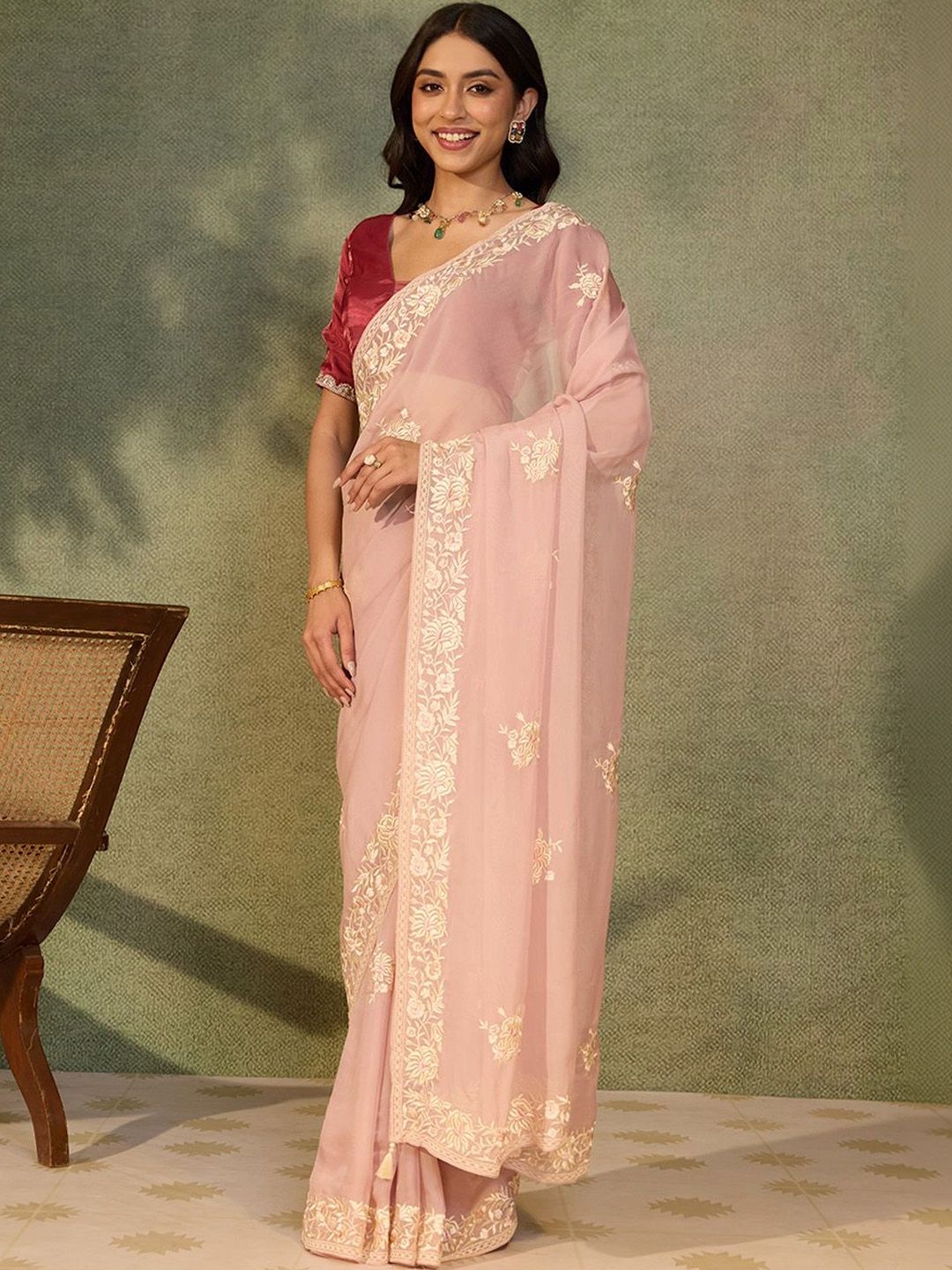 Light Pink Banarasi Saree Taneira Embellished Embroidered Designer Saree