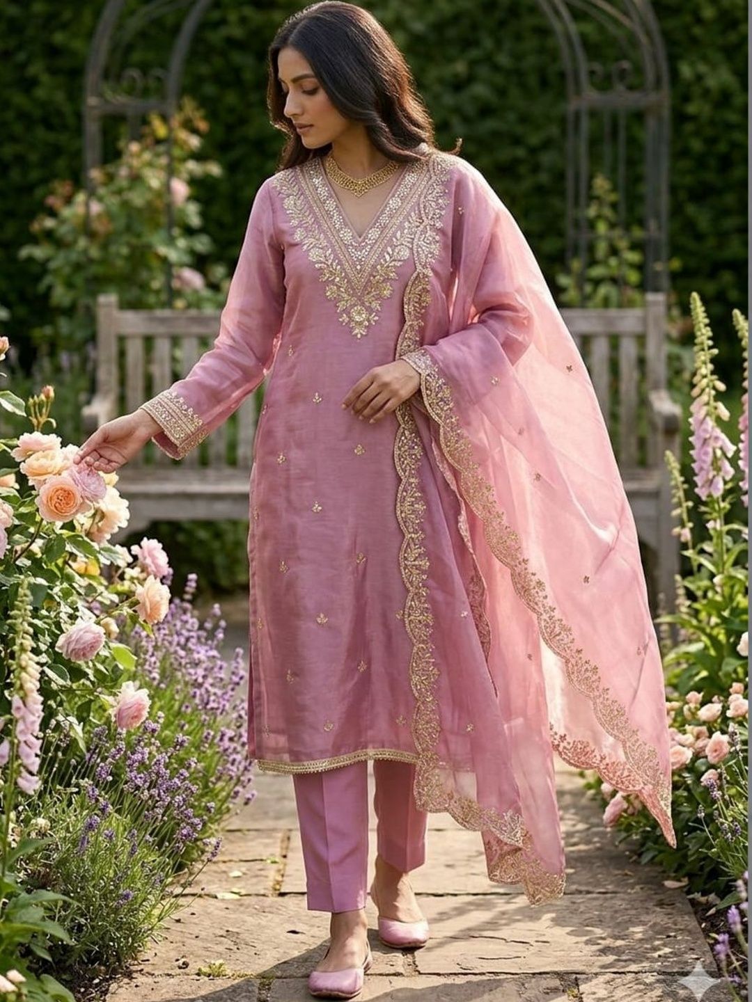 F 13 STUDIO Floral Embroidered Unstitched Dress Material