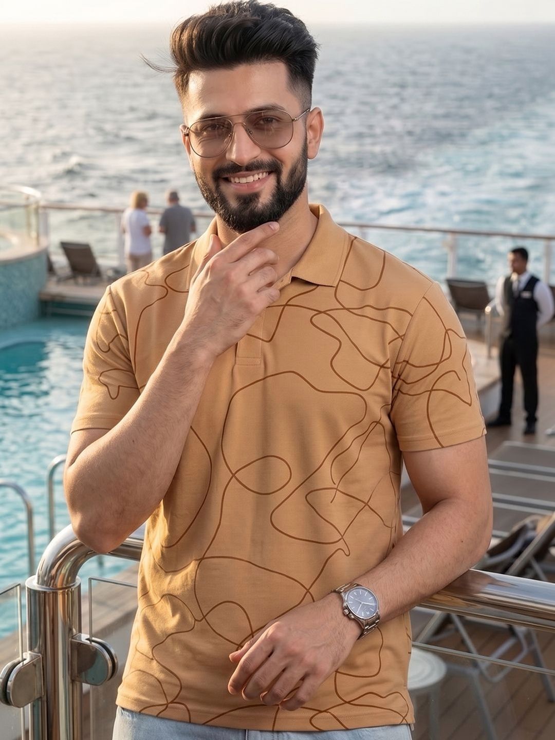 Mast & Harbour Men Printed Polo Collar T-shirt