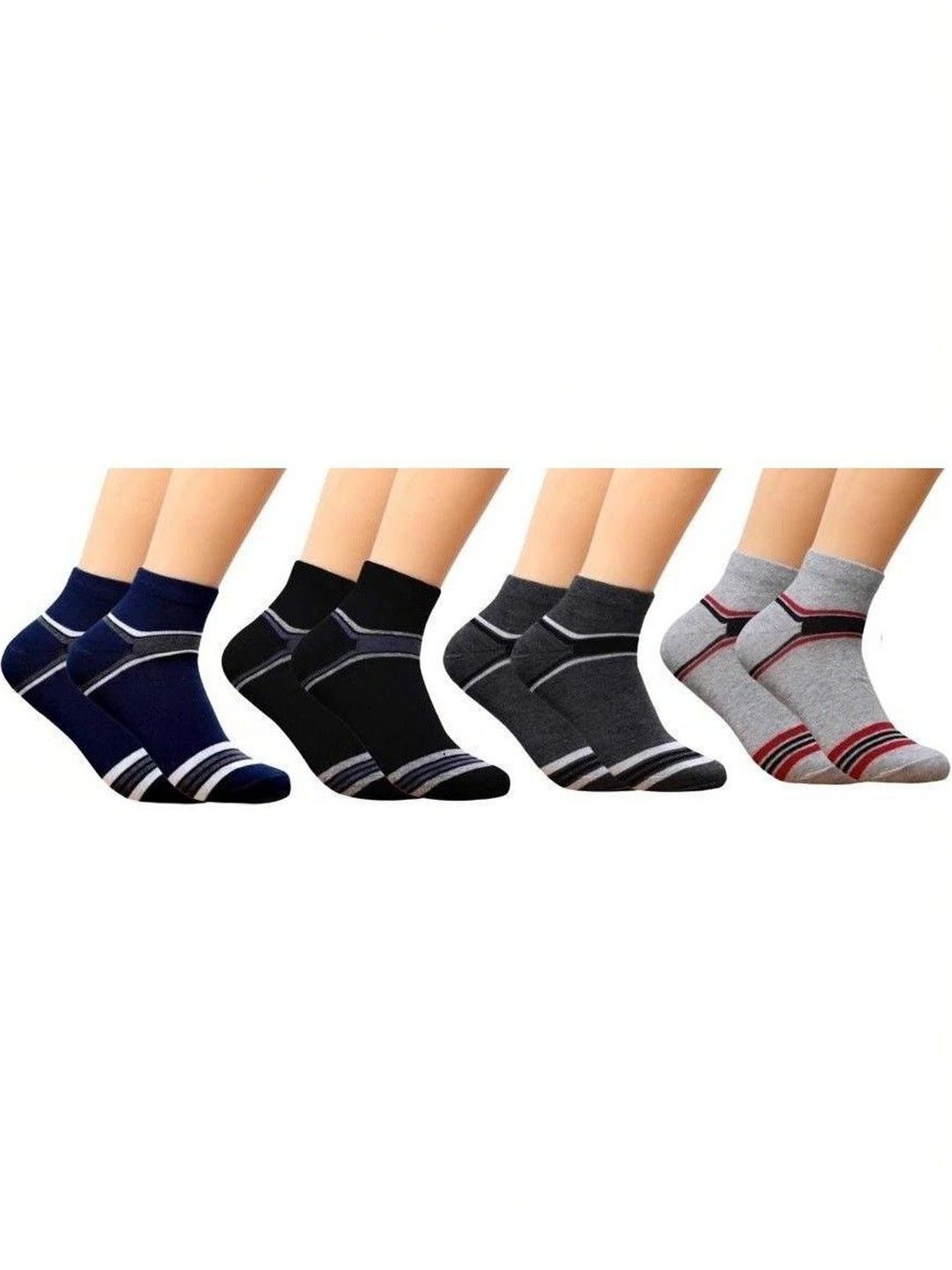 Akeeta Men Pack of 4 Cotton Assorted Striped Above Ankle Socks