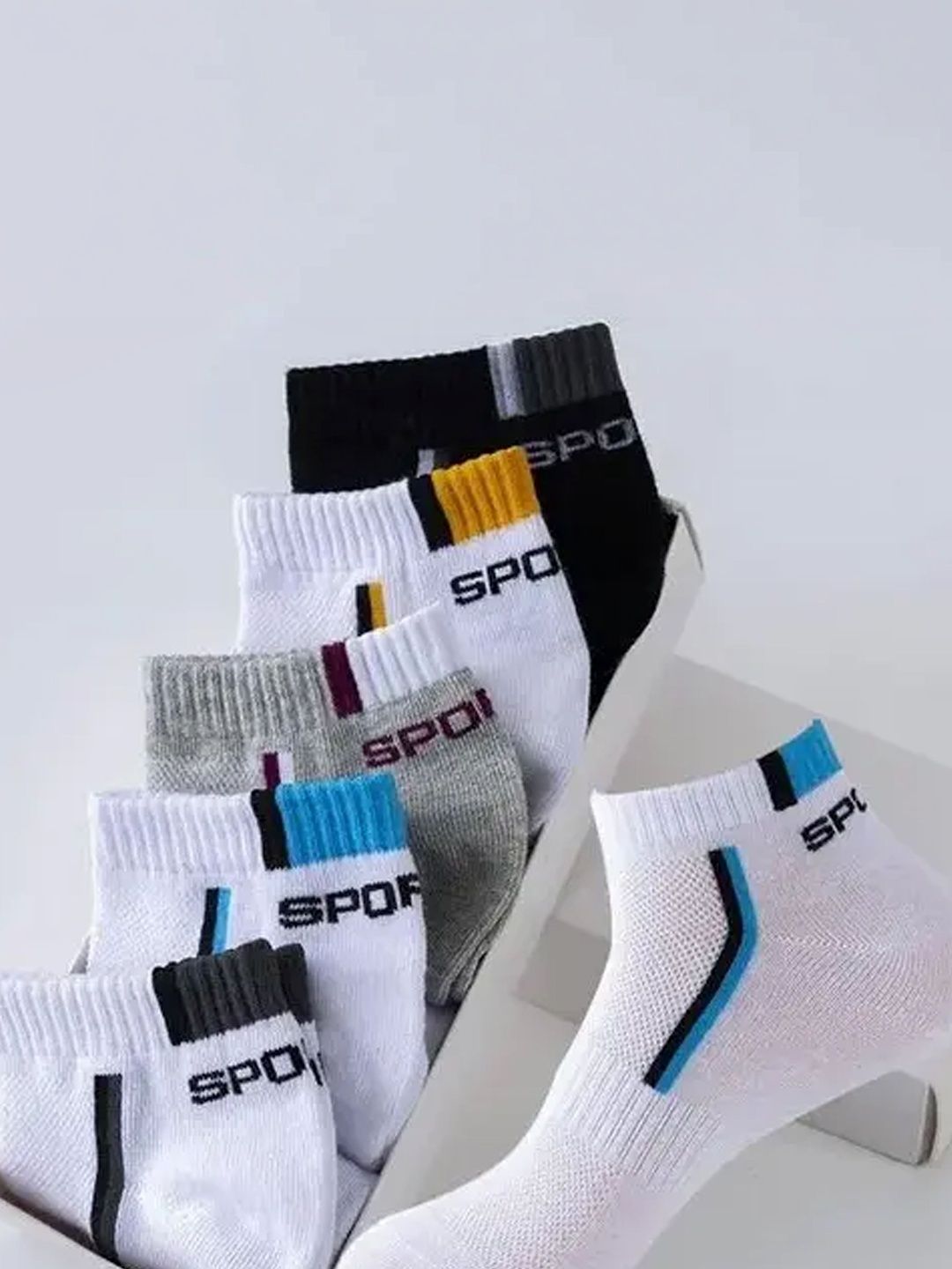 akeet trend Men Pack of 5 Cotton Assorted Patterned Shoe Liners Socks