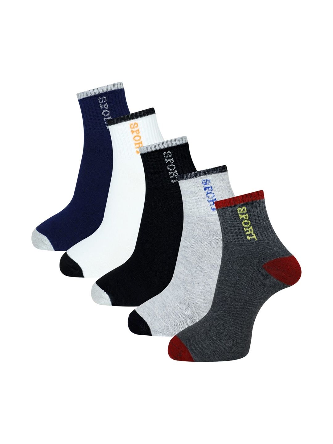 Akeeta Men Pack of 5 Cotton Assorted Colourblocked Ankle Length Socks