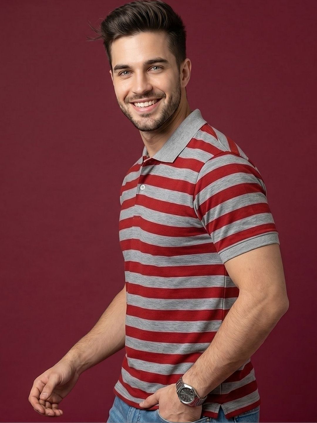 Mast & Harbour Men Striped Polo Collar T-shirt