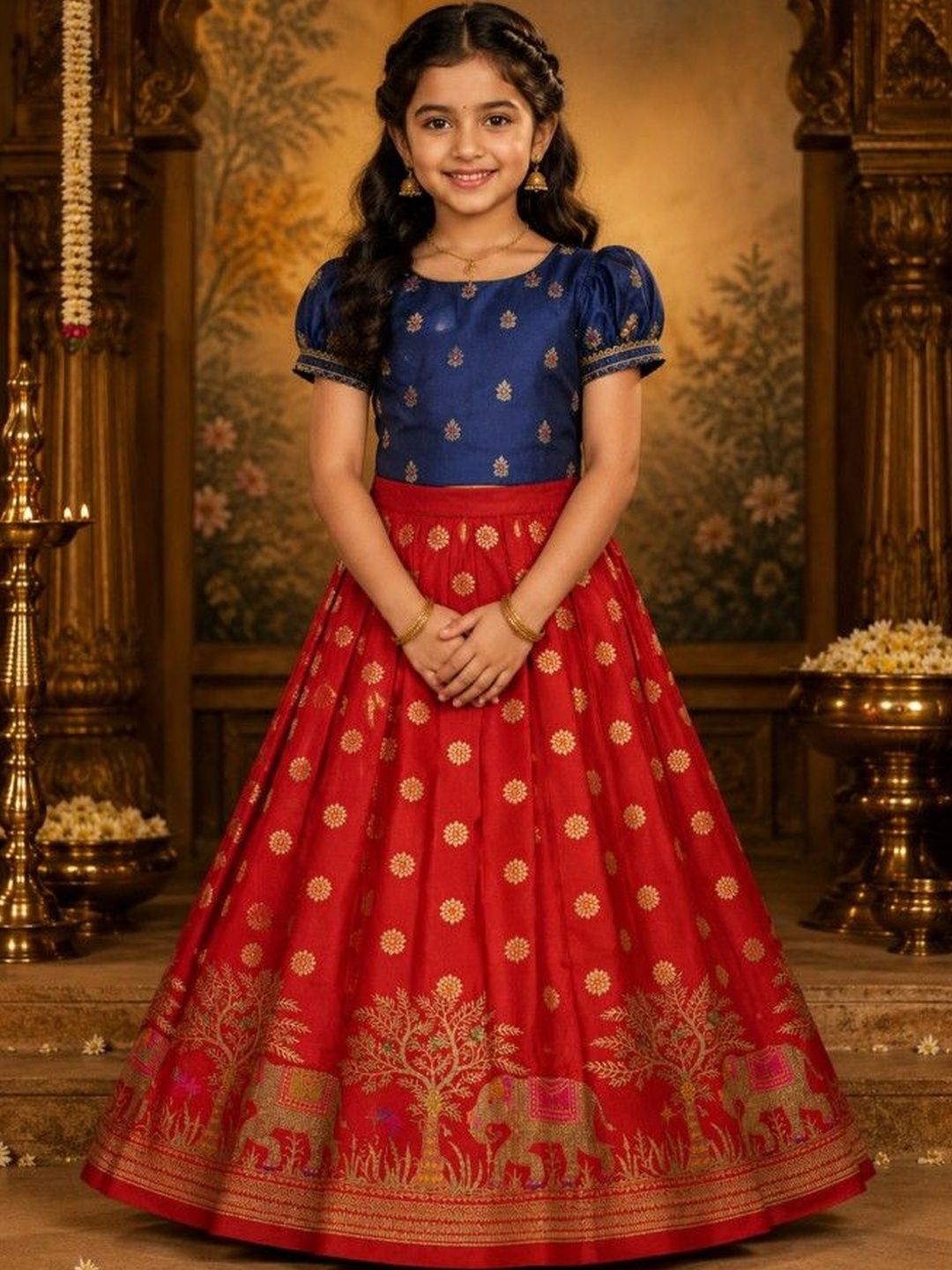 Ethzy Girls Embroidered Semi-Stitched Lehenga &
