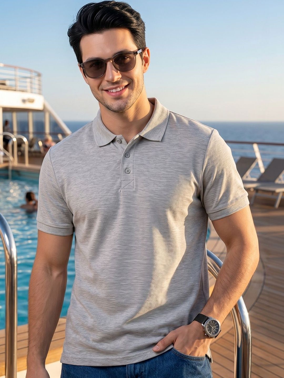Mast & Harbour Men Polo Collar T-shirt