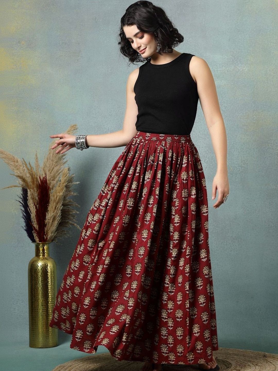 Anouk Anouk Women Cotton Floral Maxi A-Line Skirt