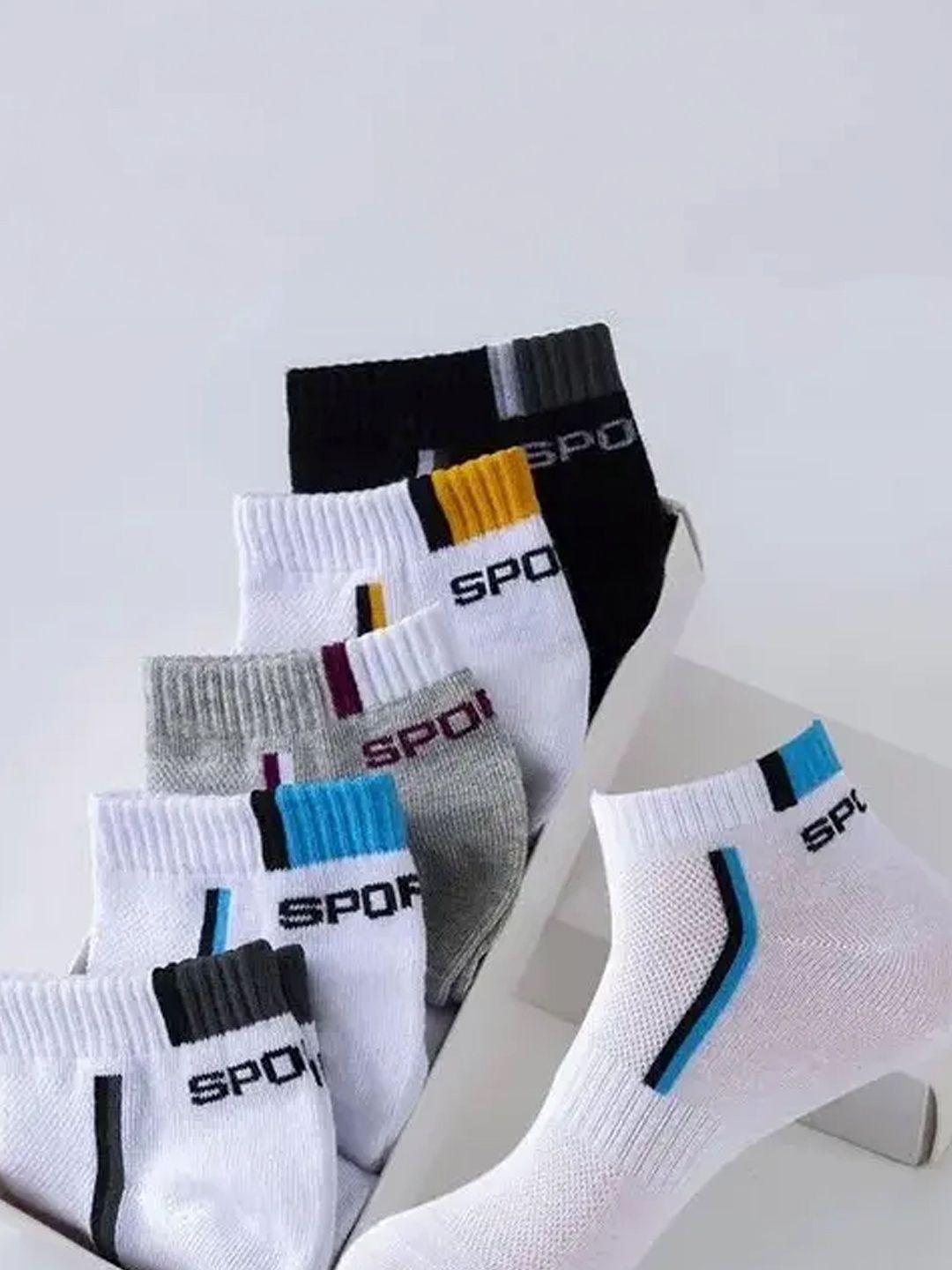 akeet trend Men Pack of 5 Cotton Assorted Colourblocked Ankle Length Socks