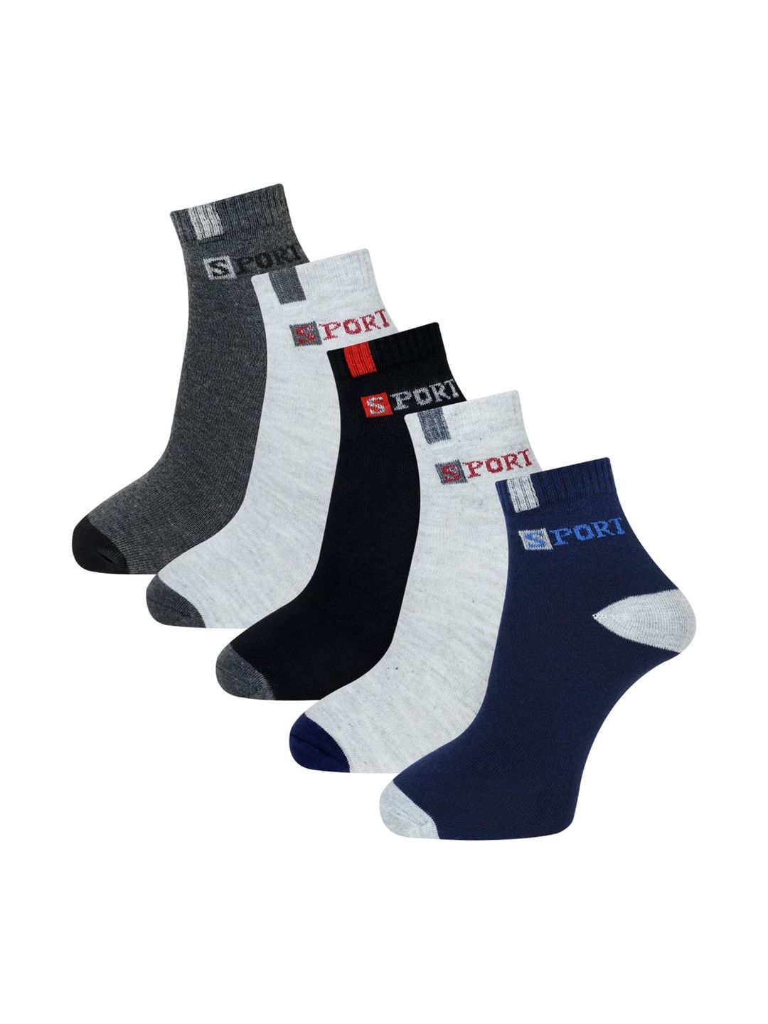 Akeeta Men Pack of 5 Cotton Assorted Colourblocked Ankle Length Socks