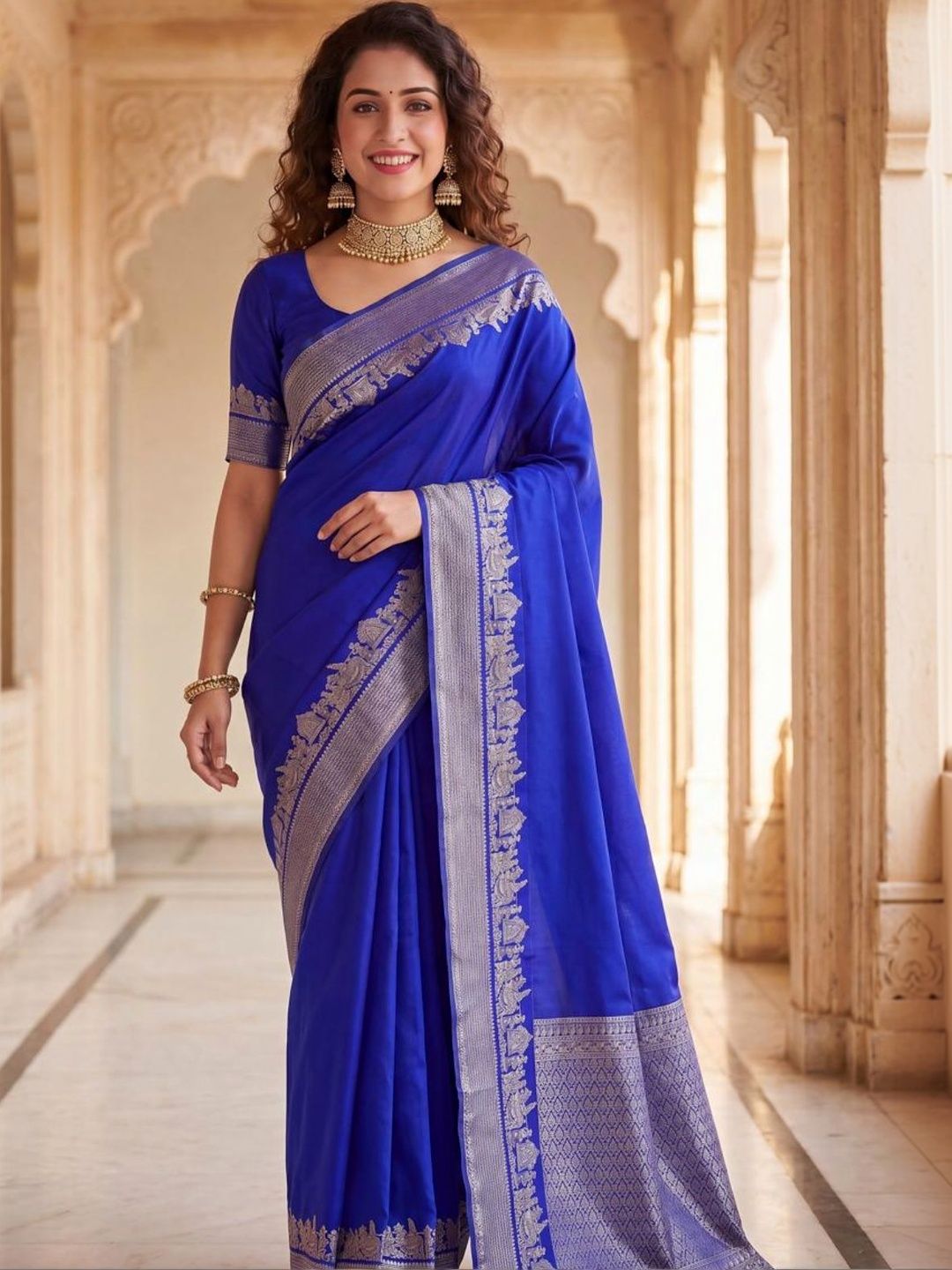 ODETTE Woven Design Embroidered Silk Blend Saree