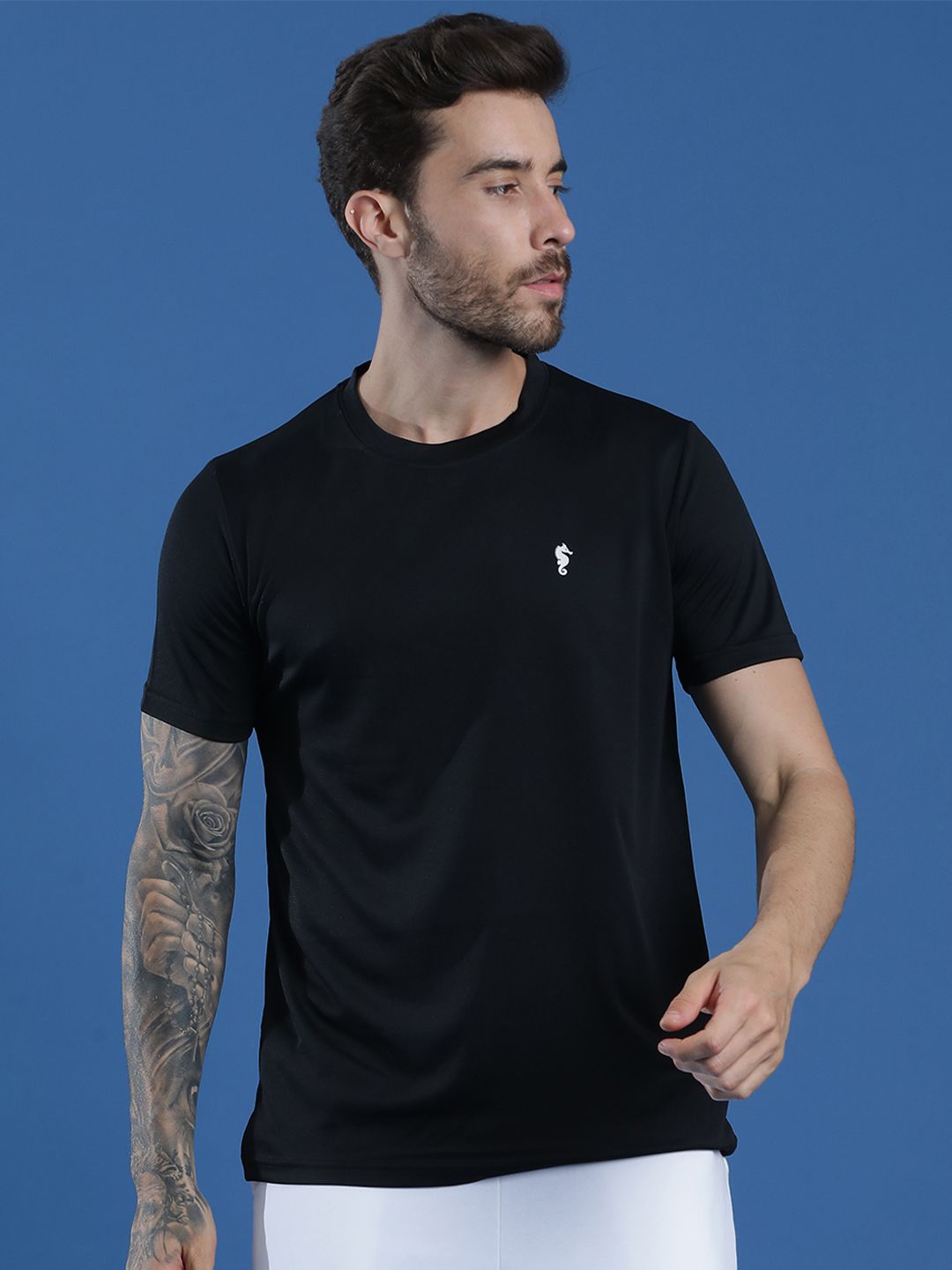 EPPE Eppe Men Black Tee Round Neck Half Sleeve Polyester Dry Fit T-shirt