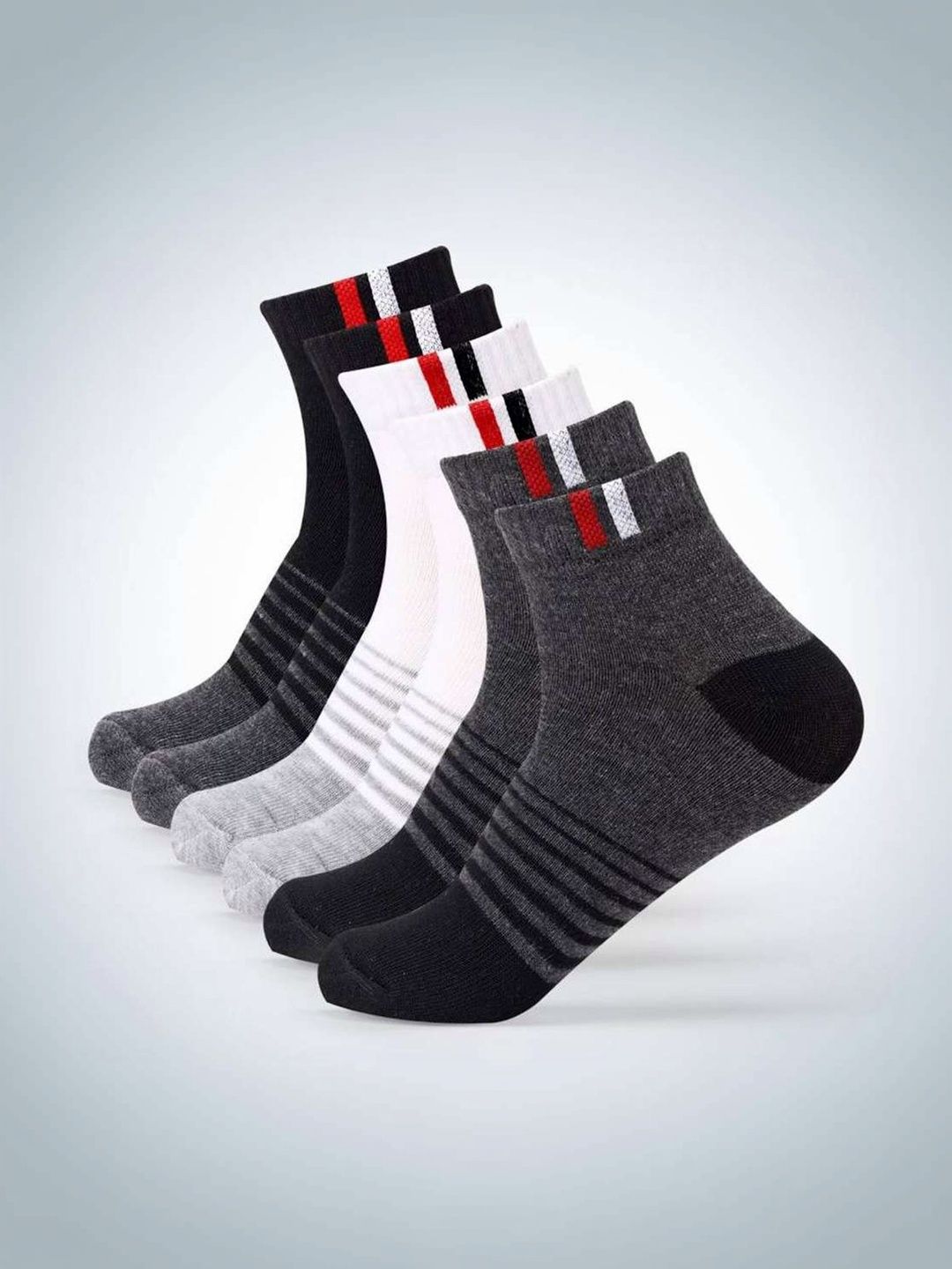 Akeeta Men Pack of 10 Cotton Assorted Striped Ankle Length Socks