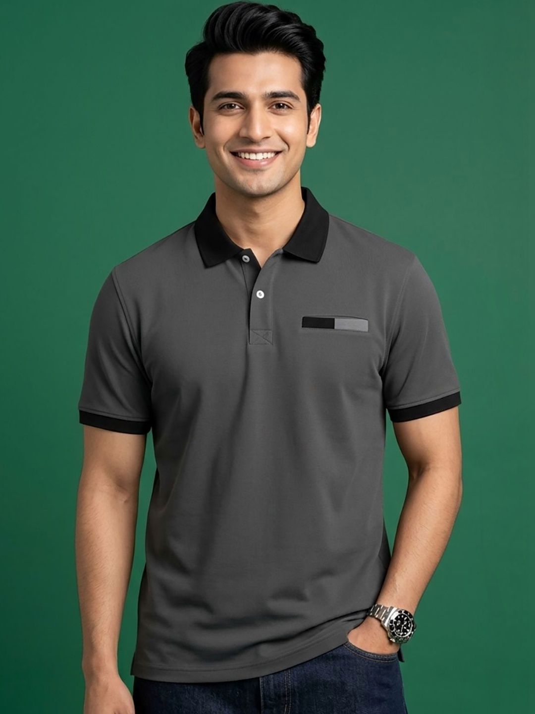 Mast & Harbour Colourblocked Polo Collar Short Sleeves T-shirt
