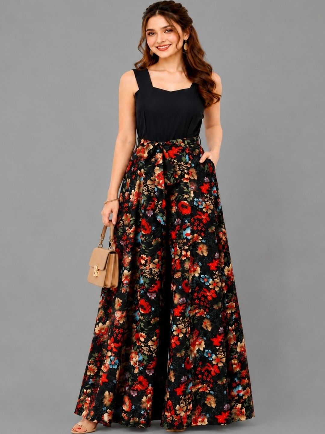Mast & Harbour Floral Print Crepe A-Line Maxi Dress