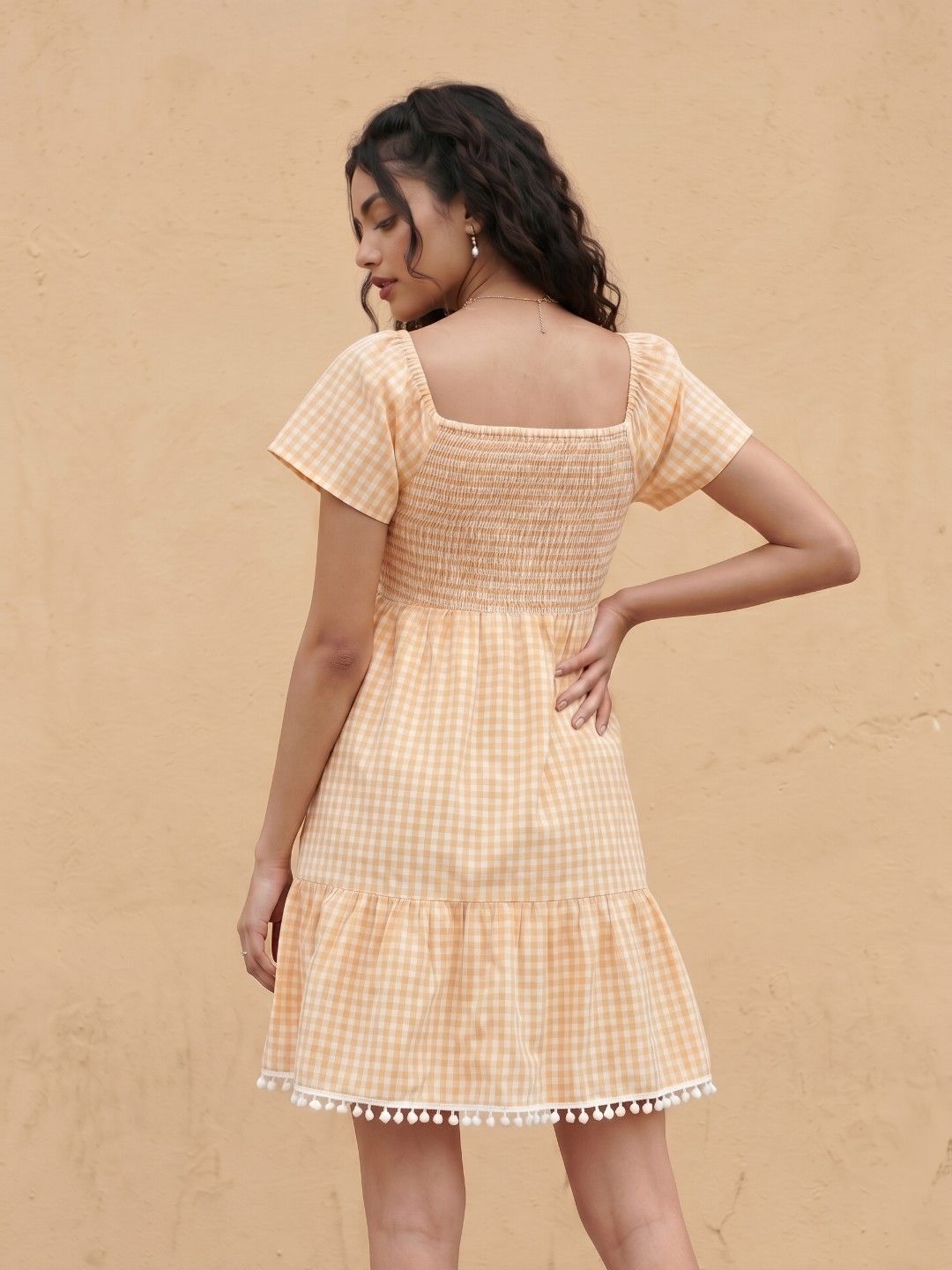Buy fusion by glitchez Checked Sweetheart Neck A-Line Mini Dress