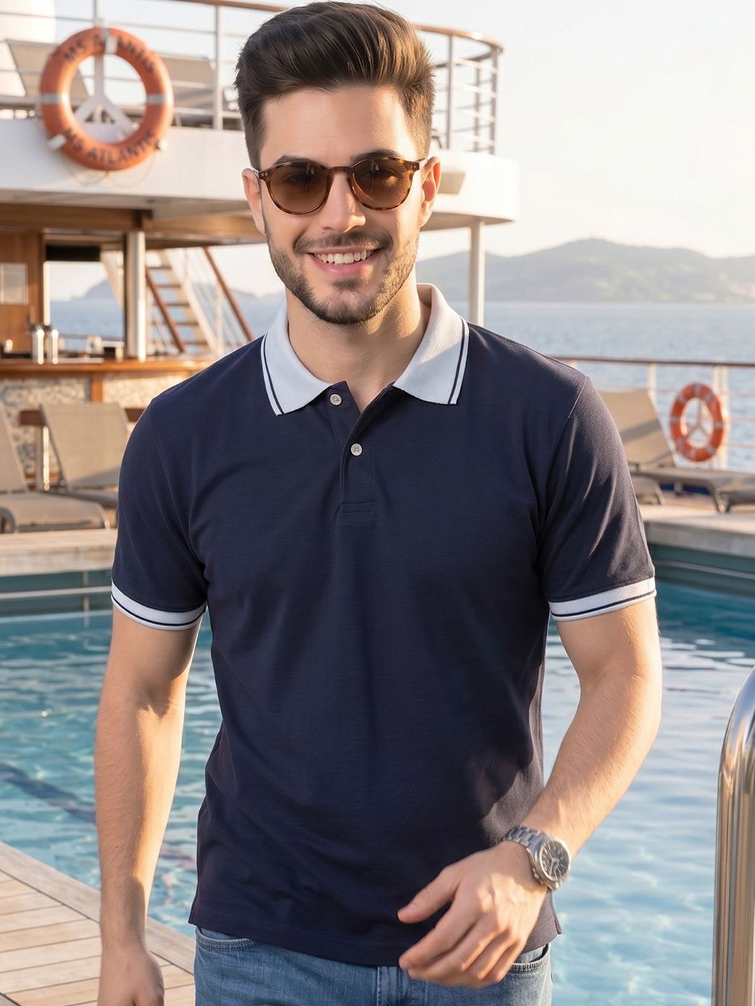 Mast & Harbour Men Polo Collar T-shirt
