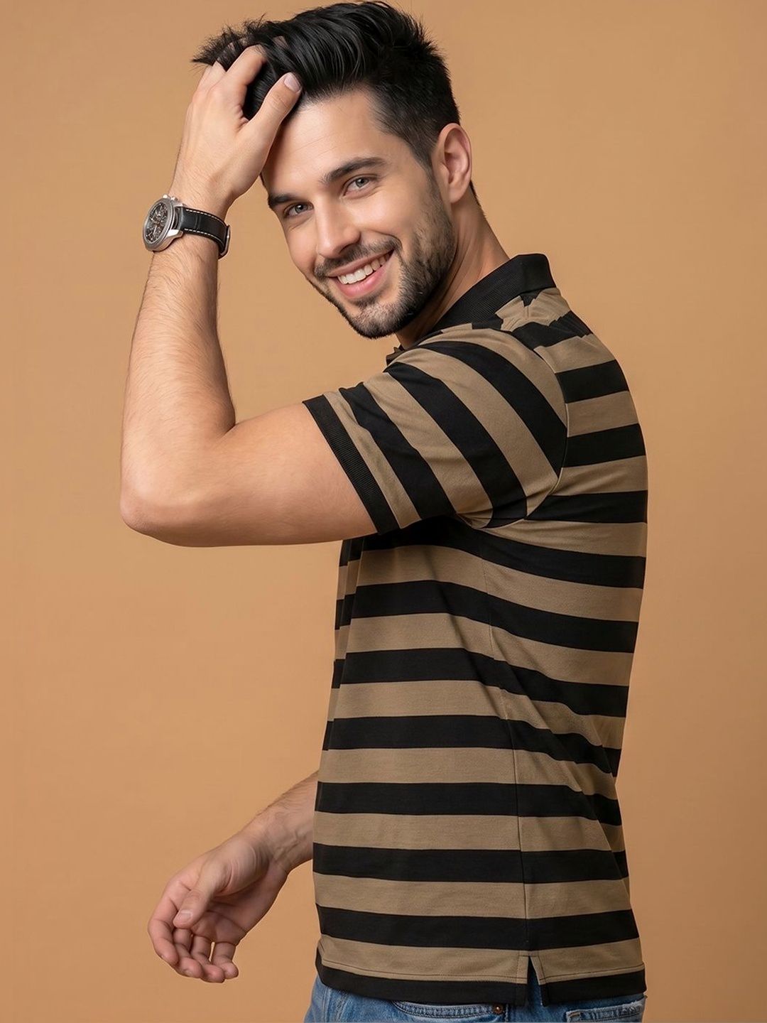 Mast & Harbour Men Striped Polo Collar T-shirt