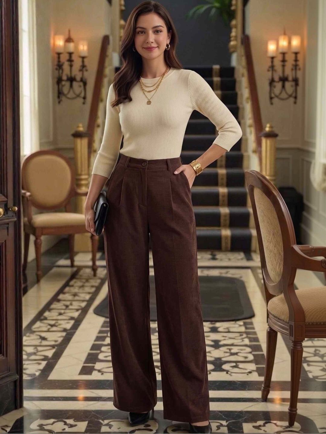 HERE&NOW Women Relaxed Easy Wash Pleated Trousers