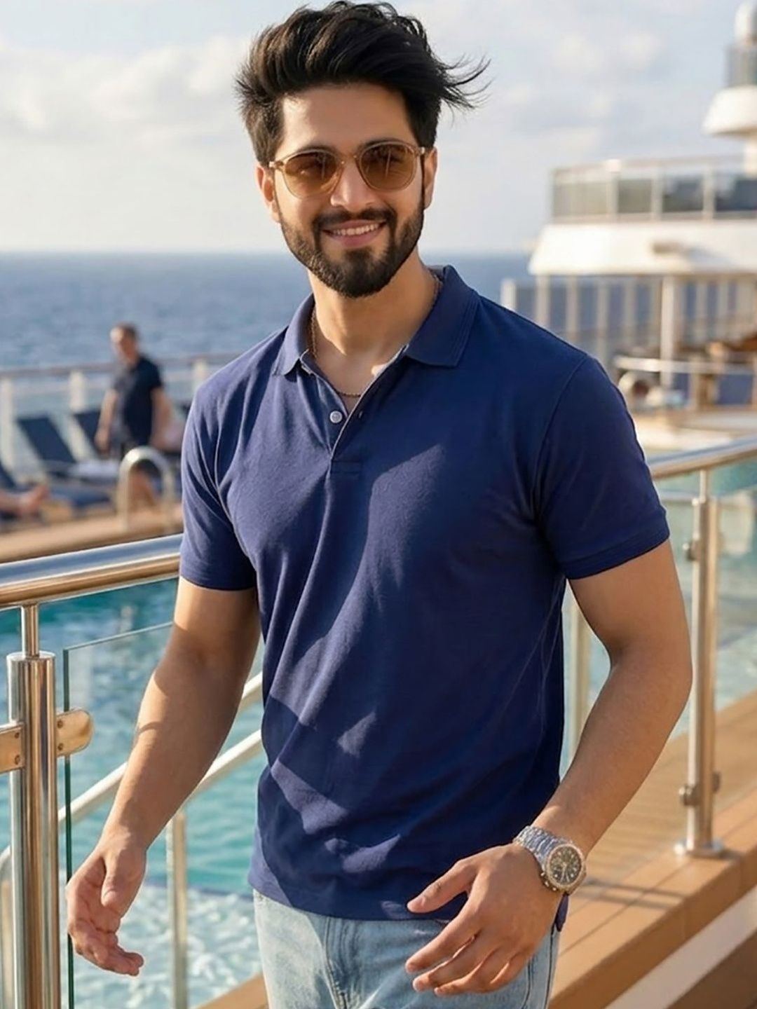 Mast & Harbour Solid Polo Collar Short Sleeves T-shirt