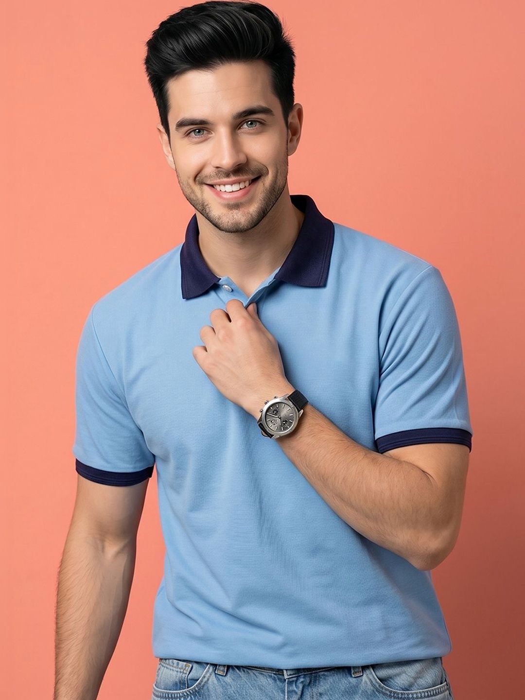 Mast & Harbour Solid Polo Collar Short Sleeves T-shirt