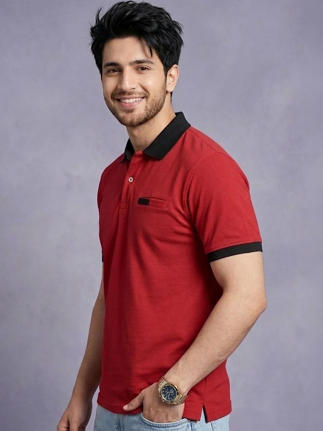 Mast & Harbour Colourblocked Polo Collar Short Sleeves T-shirt