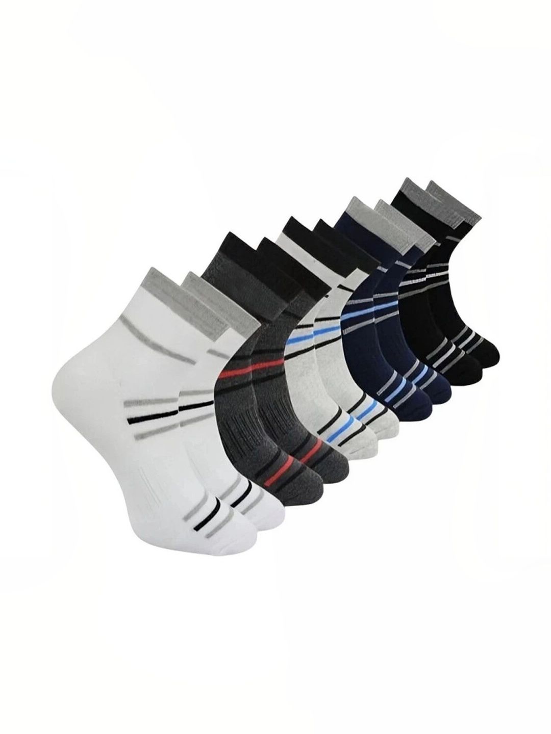 Akeeta Men Pack of 10 Cotton Assorted Striped Ankle Length Socks