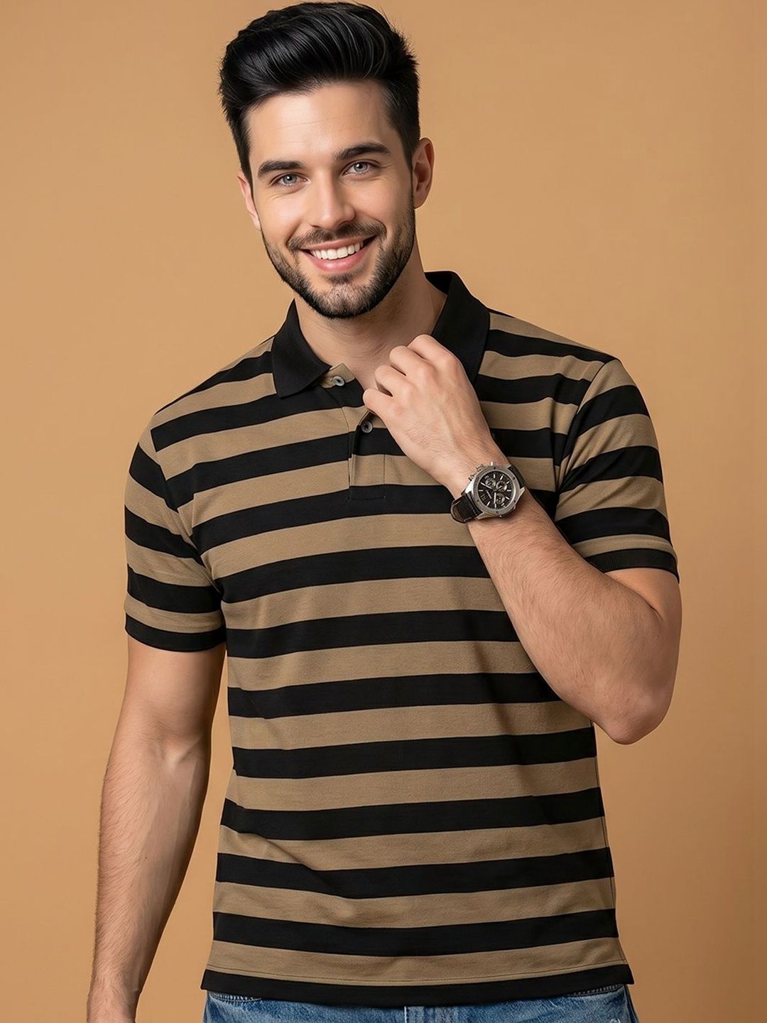 Mast & Harbour Men Striped Polo Collar T-shirt
