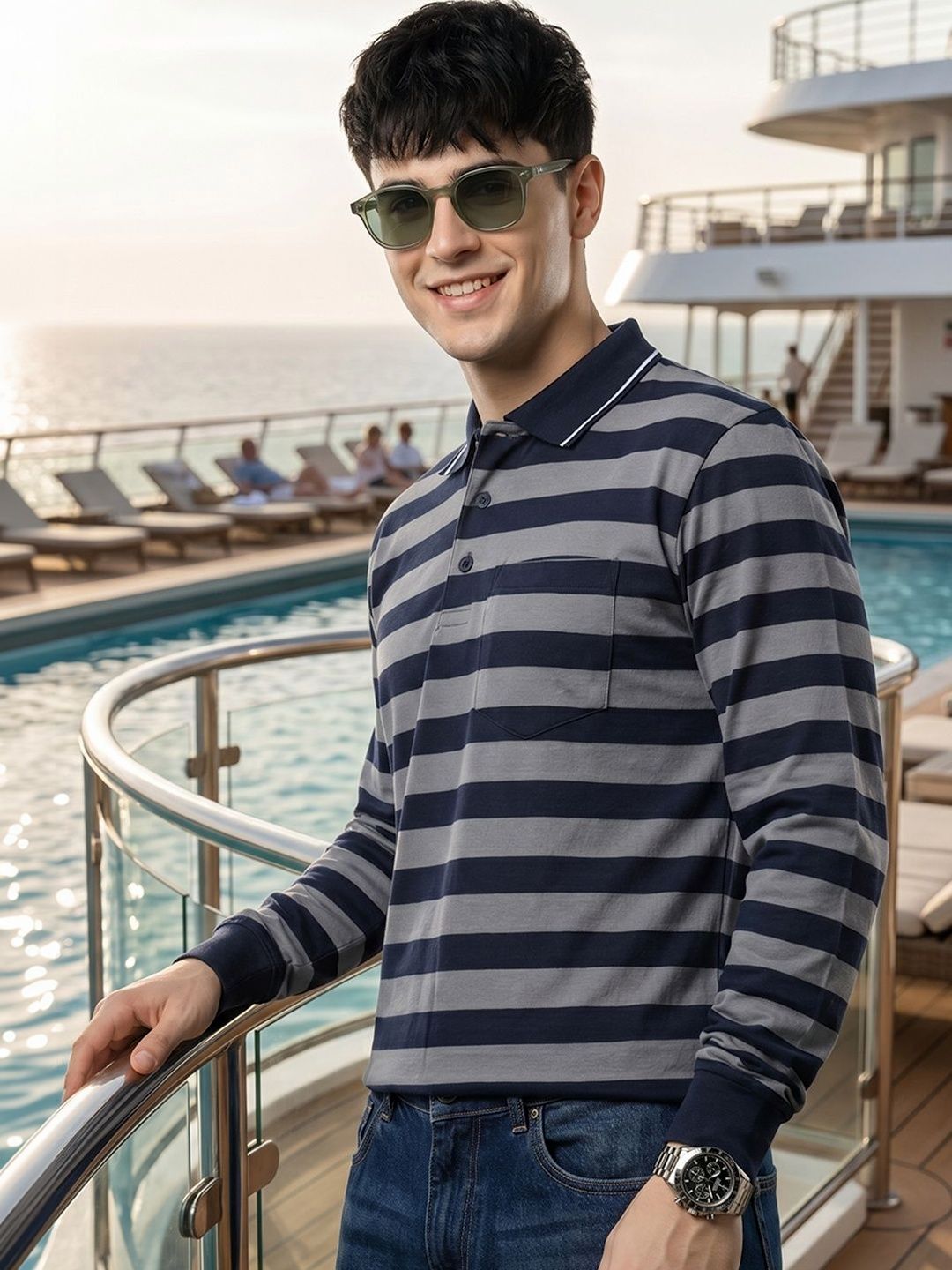 Mast & Harbour Striped Polo Collar Short Sleeves T-shirt