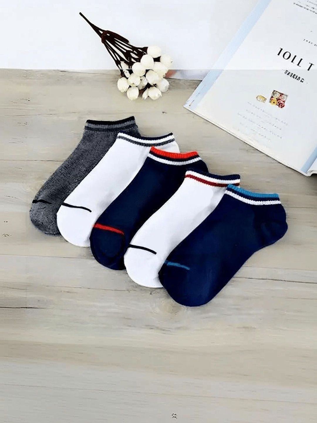 Akeeta Men Pack of 5 Cotton Assorted Colourblocked Ankle Length Socks