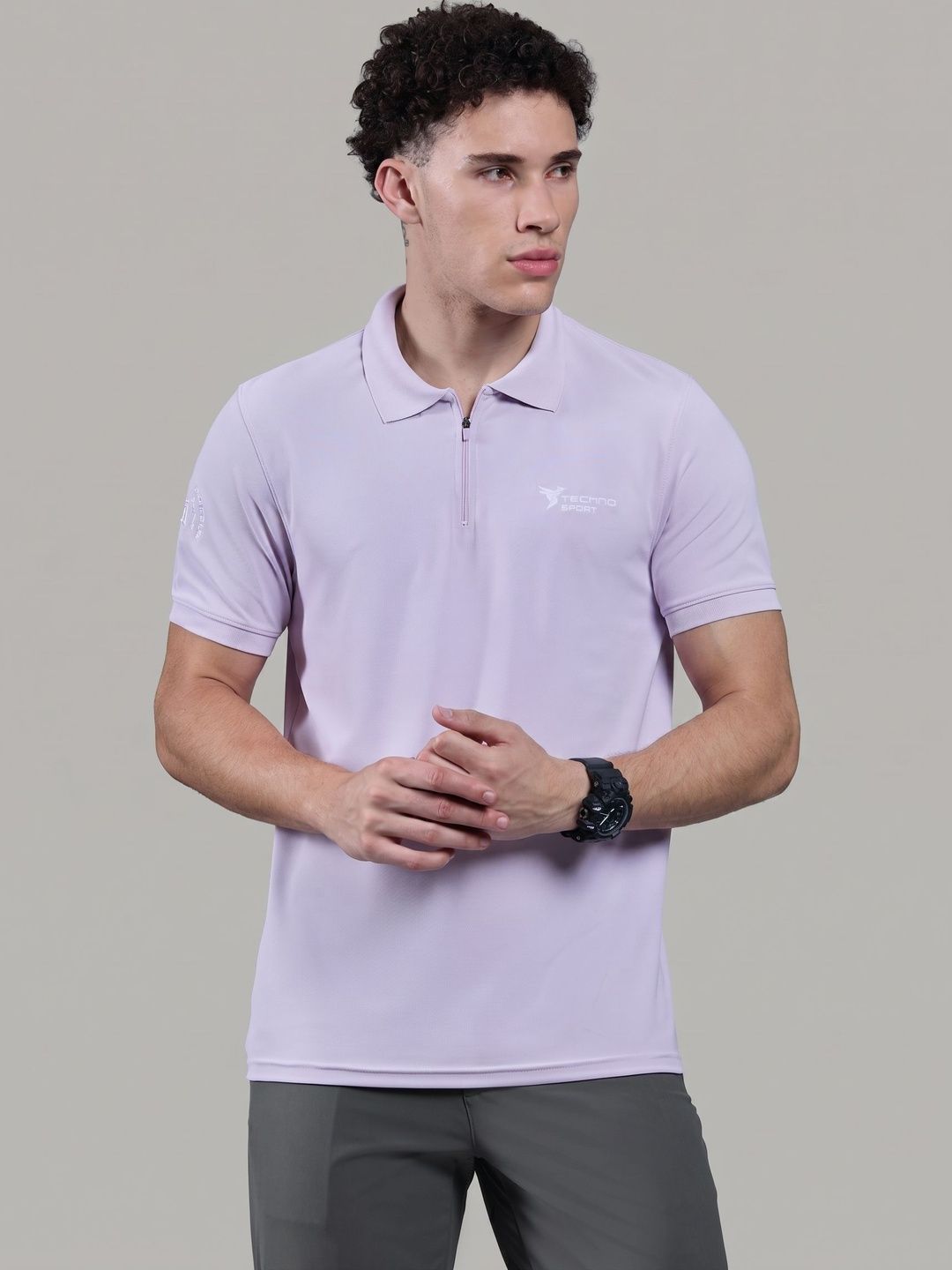 Technosport Men Brand Logo Printed Polo Collar Slim Fit T-shirt