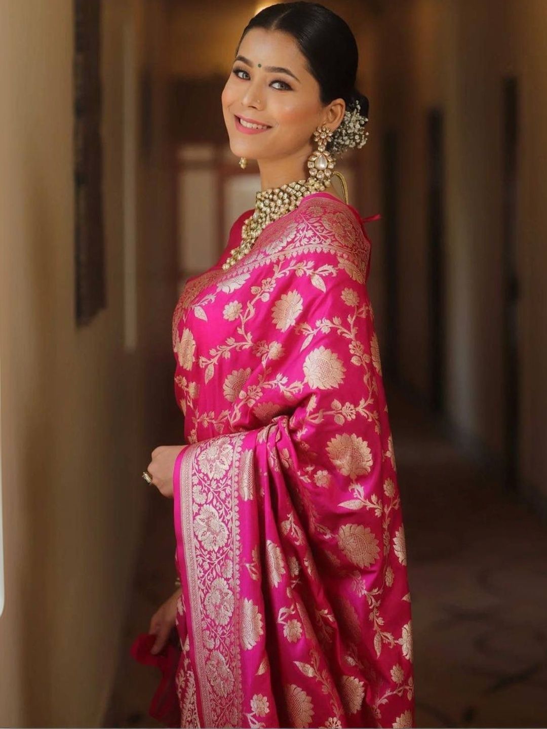 ODETTE Woven Design Embroidered Silk Blend Heavy Work Saree