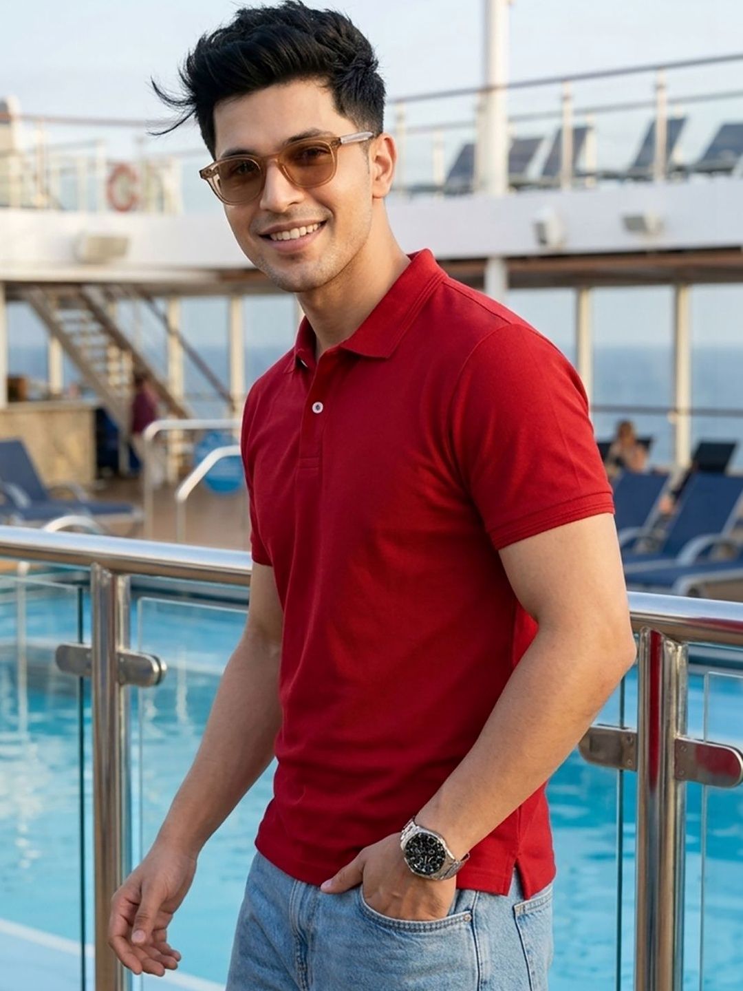 Mast & Harbour Solid Polo Collar Short Sleeves Regular Fit T-shirt