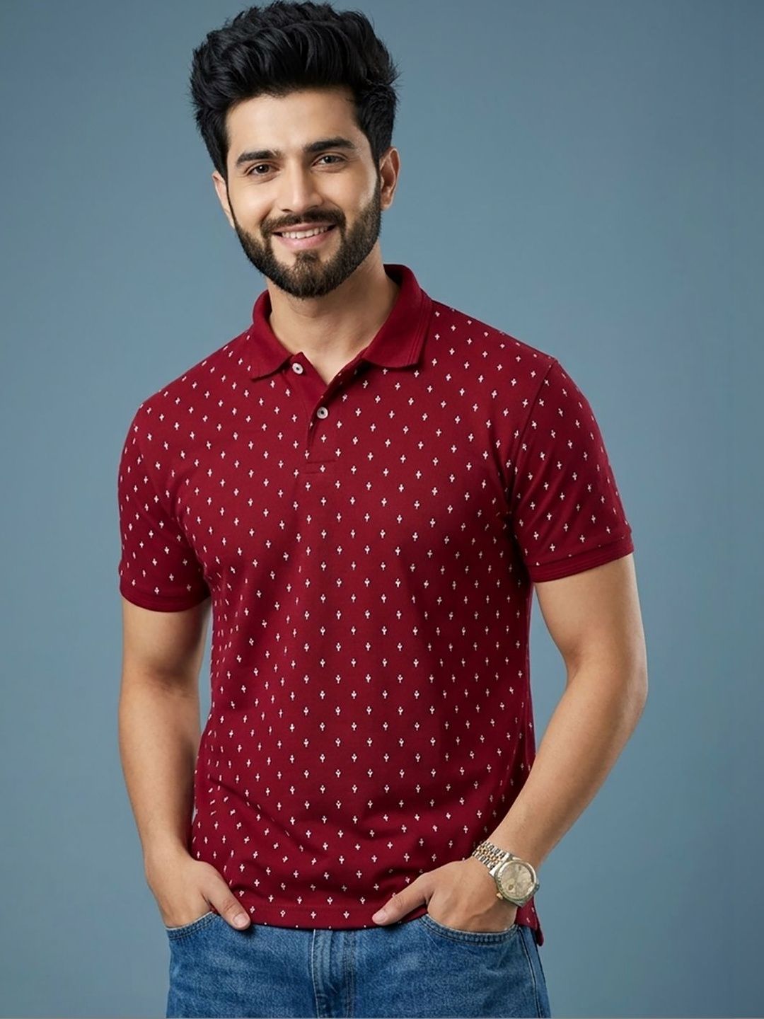Mast & Harbour Men Printed Polo Collar T-shirt