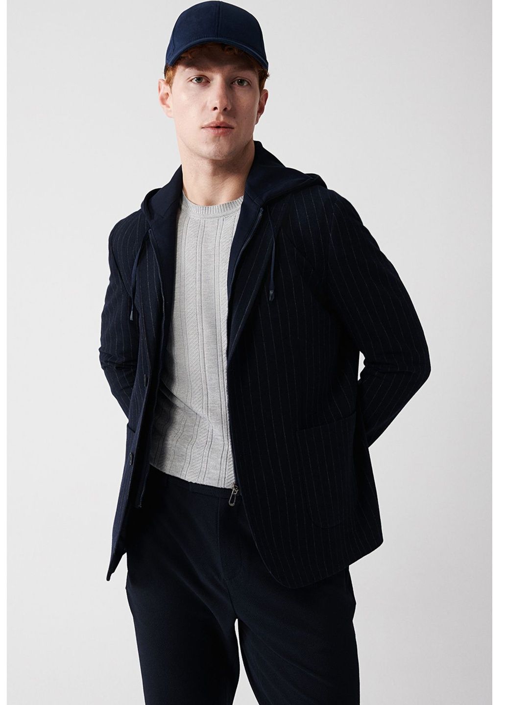 AVVA Men Striped Woollen Tailored Jacket