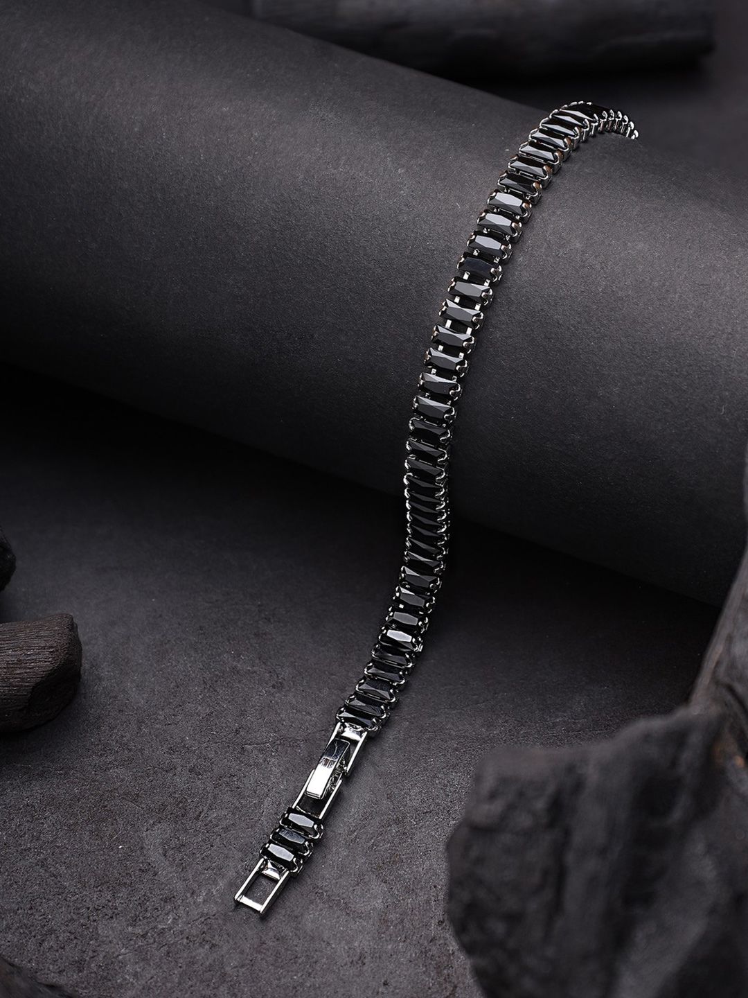 Jewelor Men Stainless Steel Tennis Design Black Wraparound Bracelet