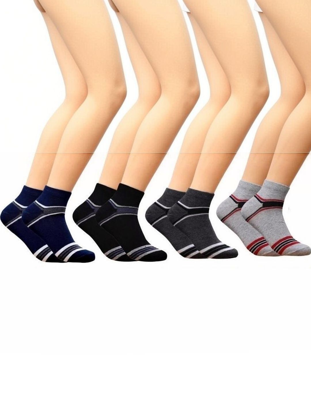Akeeta Men Pack of 4 Cotton Assorted Striped Ankle Length Socks
