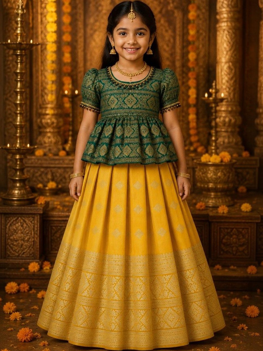 Ethzy Infant Girls Silk Semi-Stitched Lehenga &