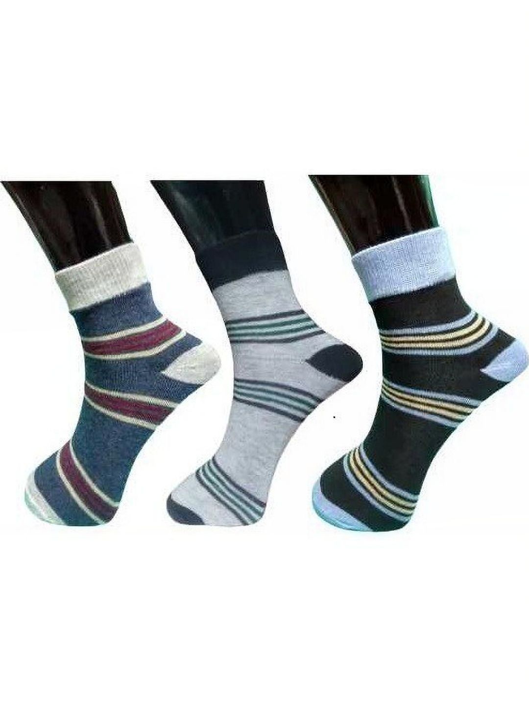 Akeeta Men Pack of 3 Cotton Assorted Striped Ankle Length Socks