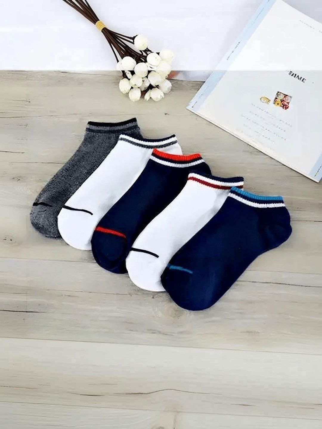 akeet trend Men Pack of 5 Cotton Assorted Colourblocked Ankle Length Socks