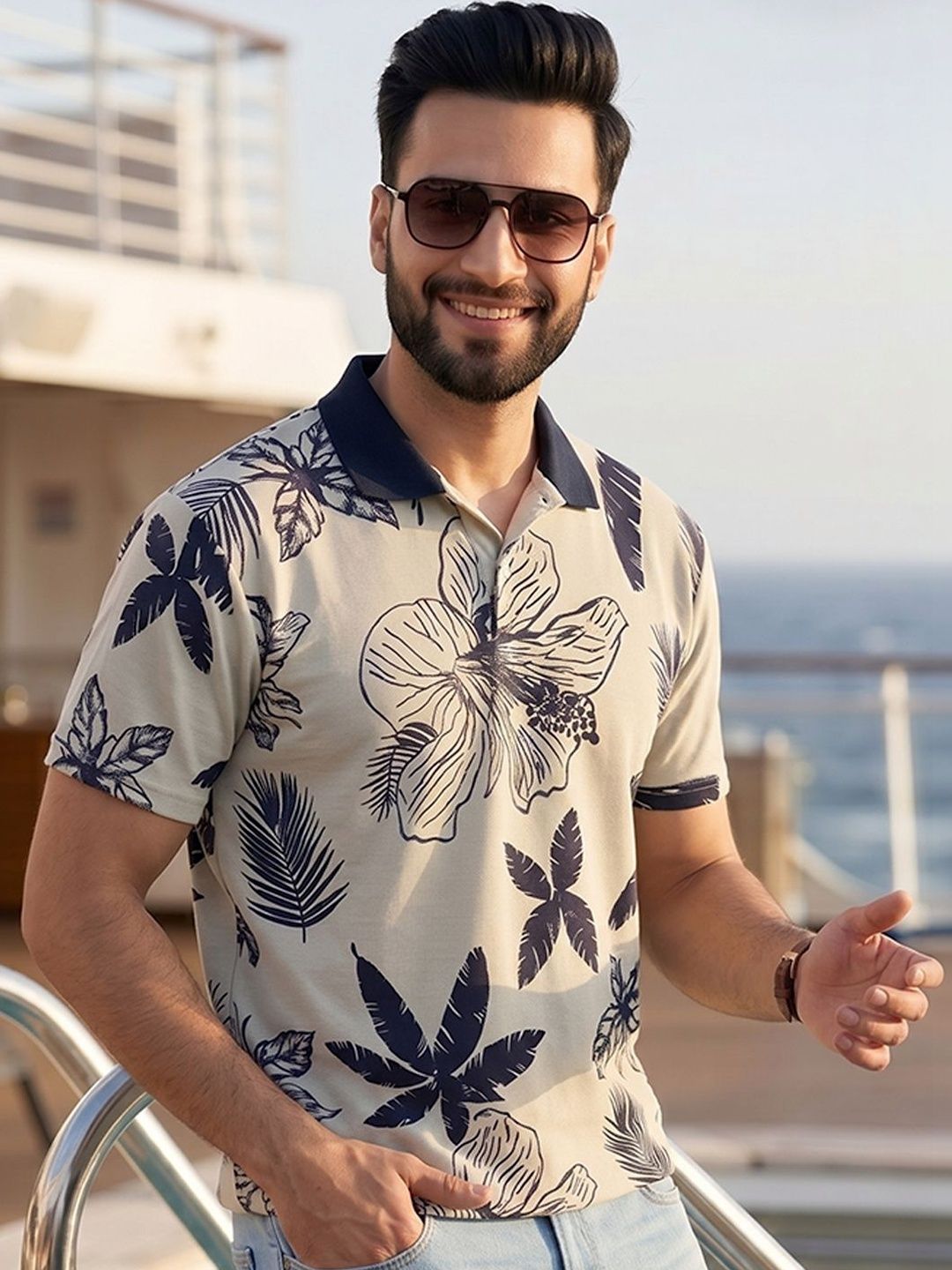 Kook N Keech Floral Printed Polo Collar T-shirt