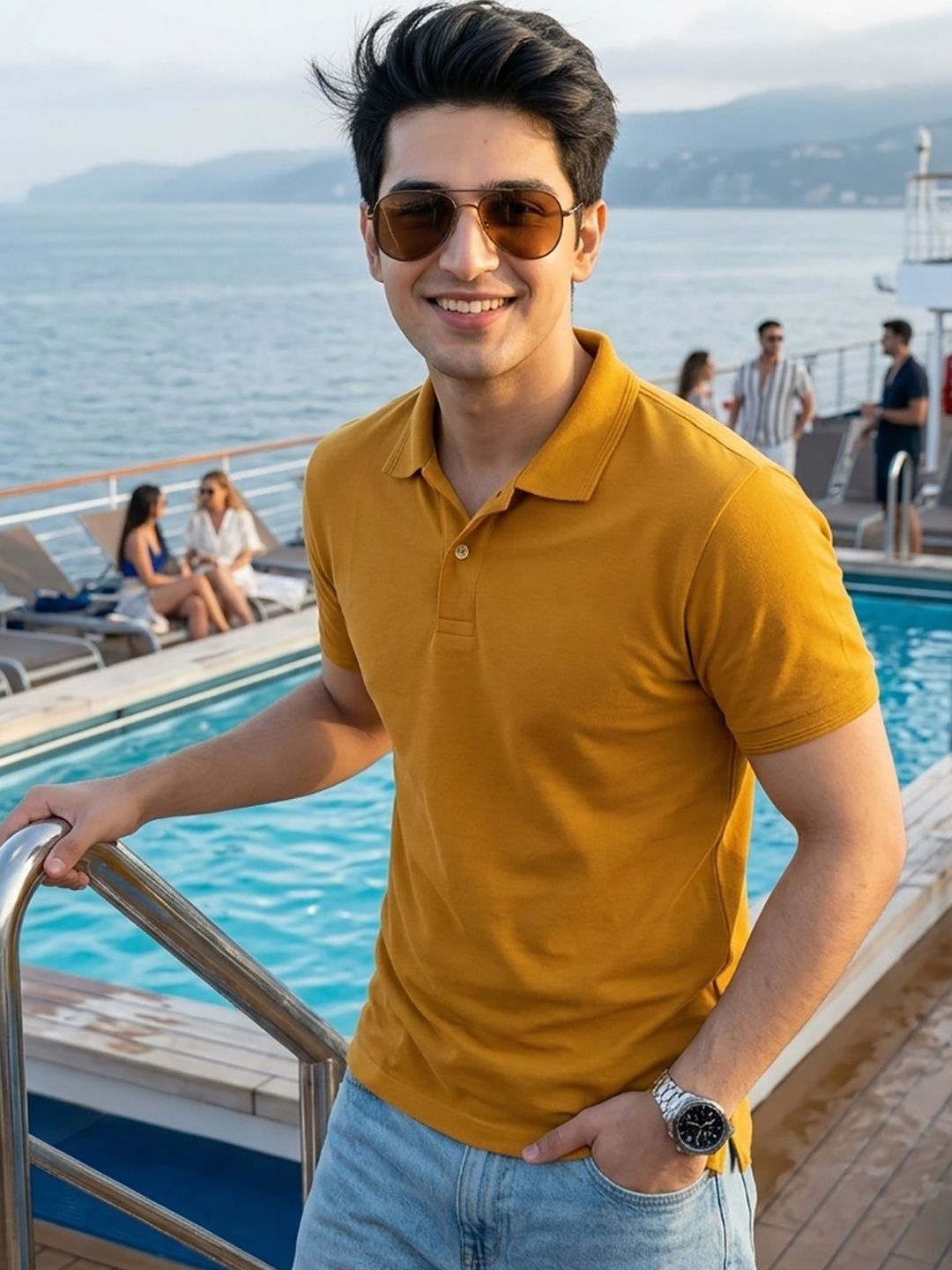 Mast & Harbour Solid Polo Collar Short Sleeves T-shirt