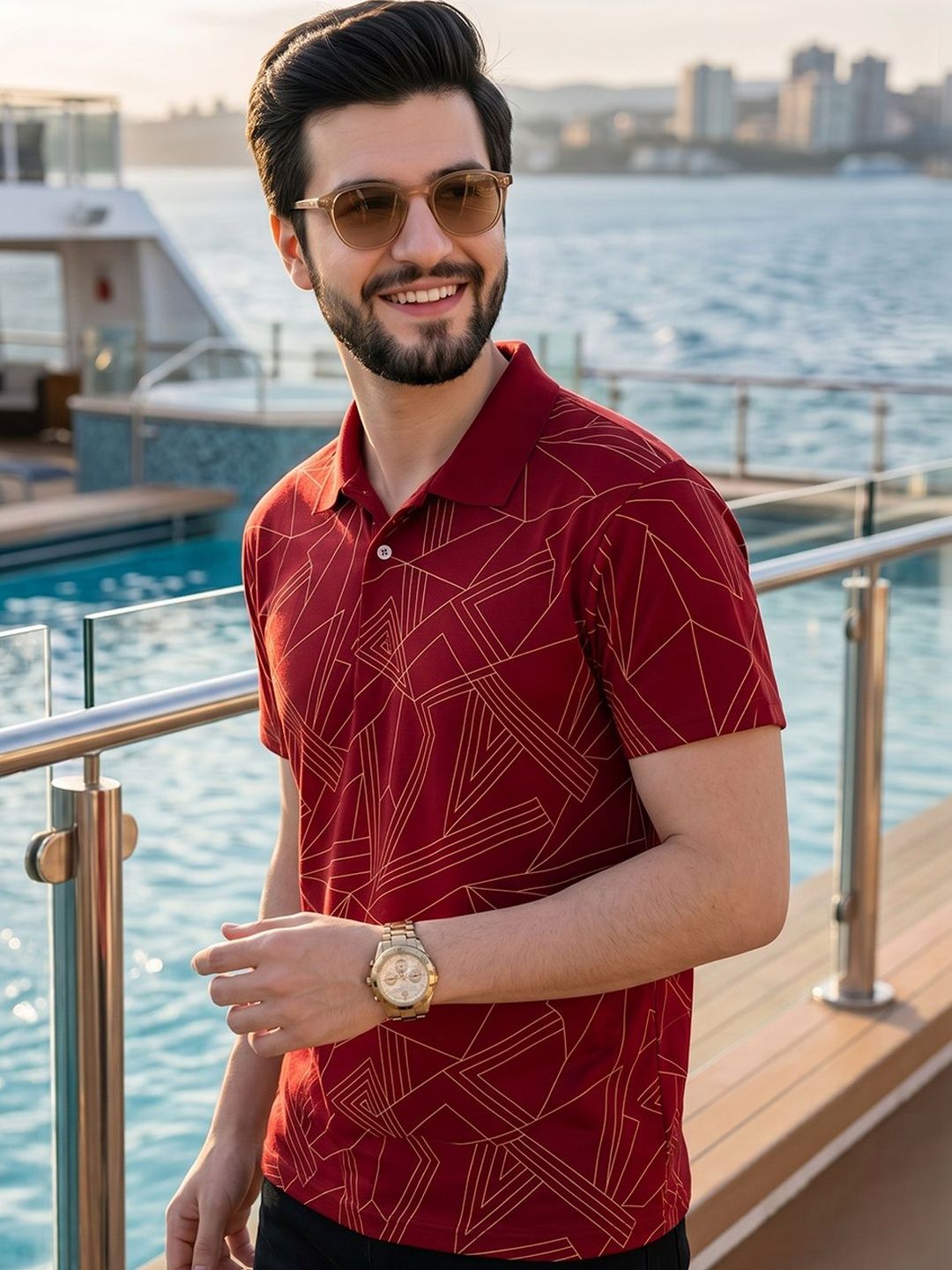 Mast & Harbour Men Printed Polo Collar T-shirt