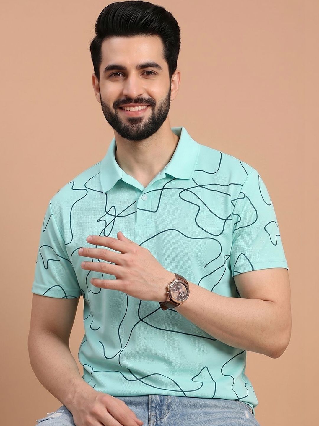 Mast & Harbour Men Printed Polo Collar T-shirt