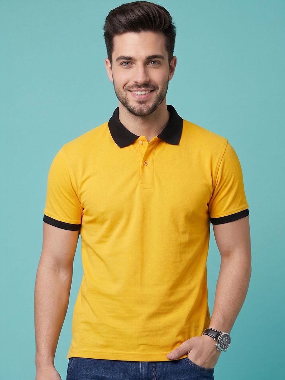 Mast & Harbour Colourblocked Polo Collar T-shirt