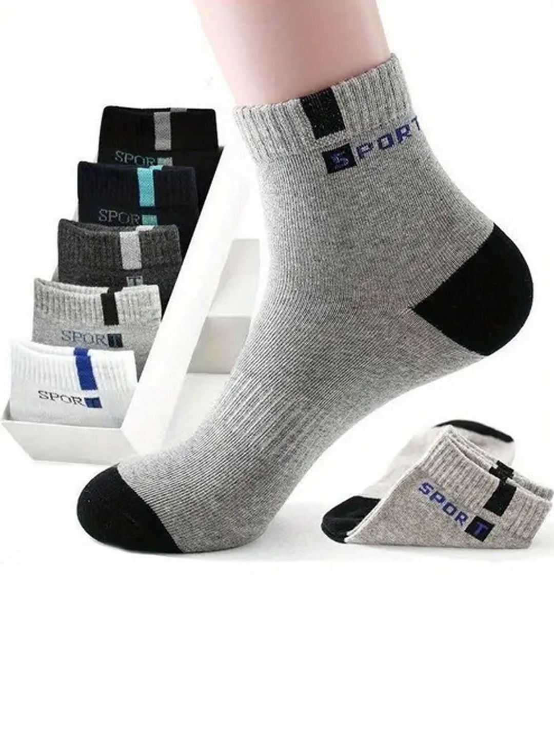 akeet trend Men Pack of 5 Cotton Assorted Colourblocked Ankle Length Socks
