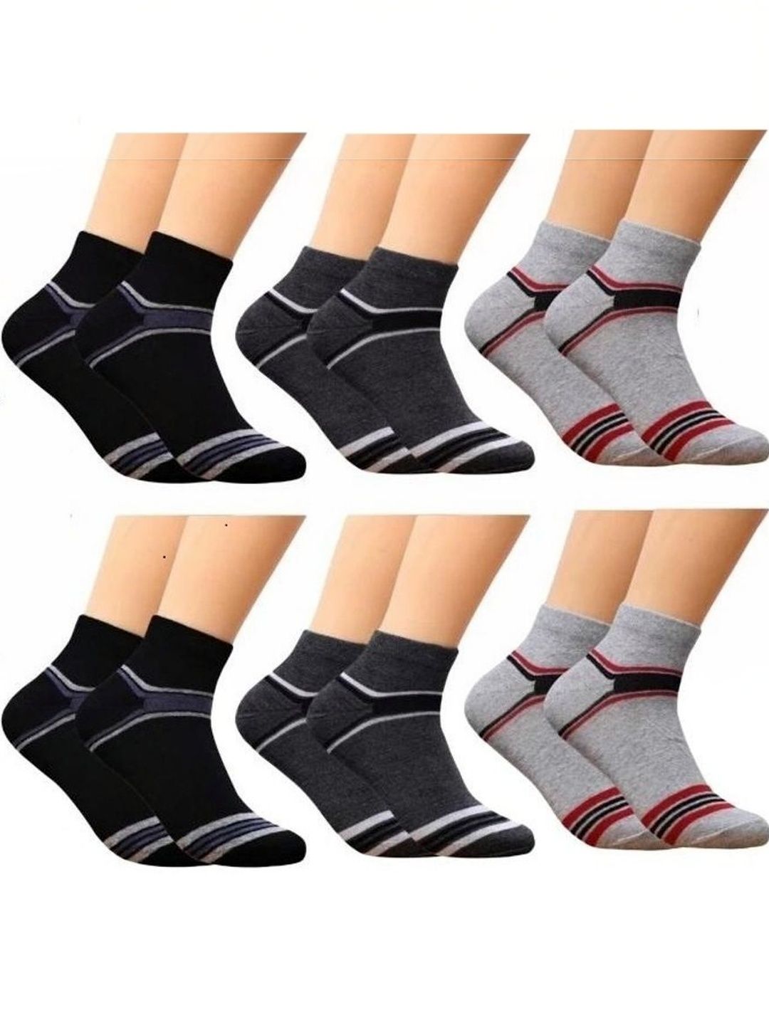 akeet trend Men Pack of 6 Cotton Assorted Striped Ankle Length Socks