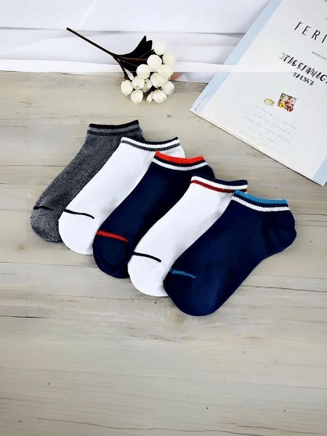akeet trend Men Pack of 5 Cotton Assorted Colourblocked Ankle Length Socks