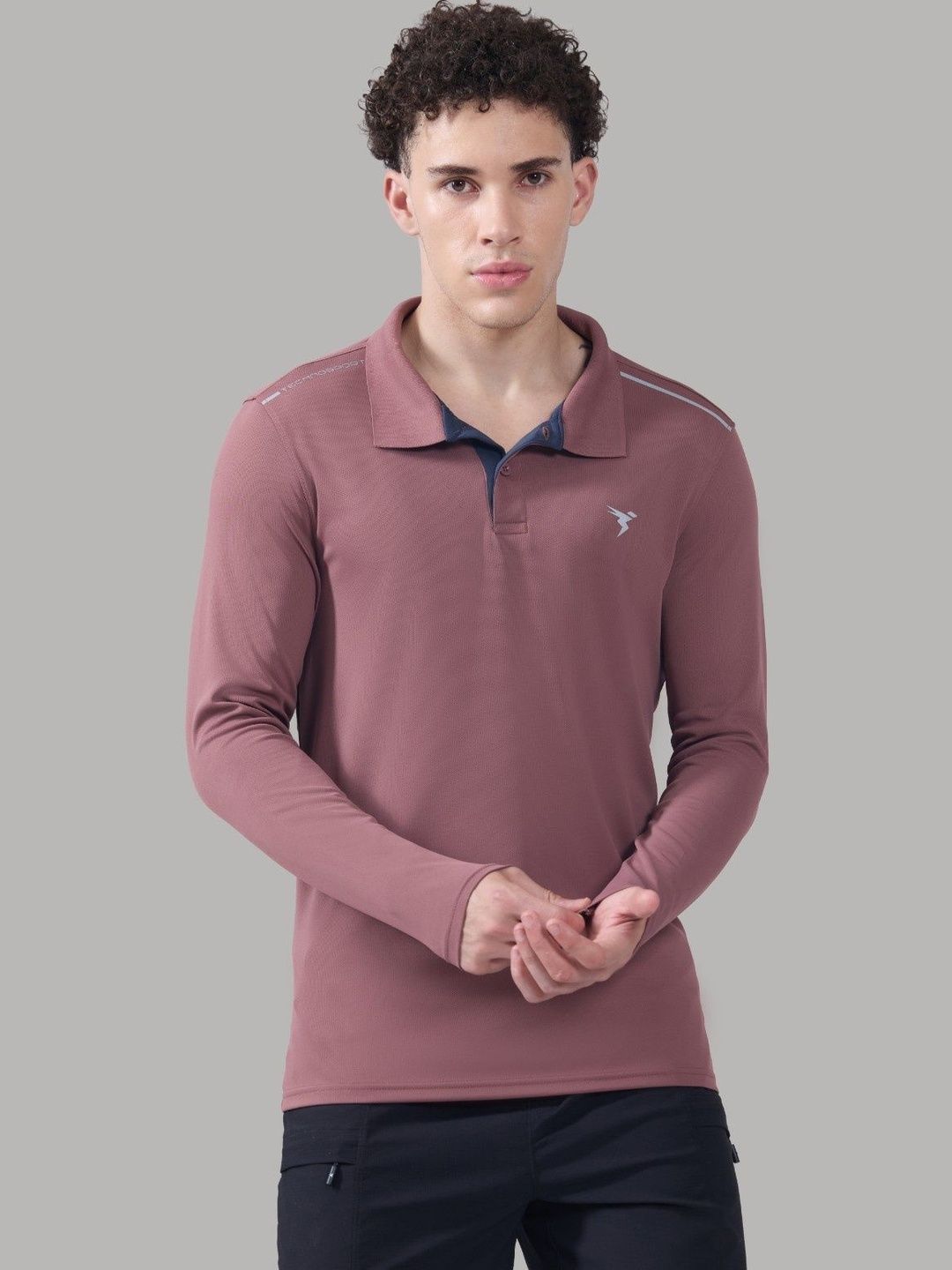 Technosport Men Brand Logo Polo Collar Pockets Slim Fit T-shirt