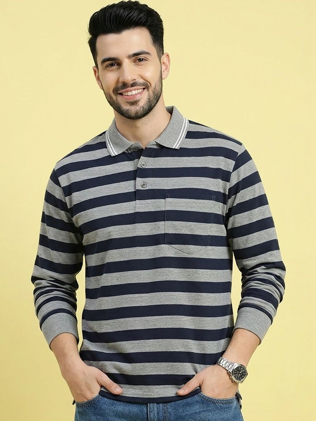 Kook N Keech Men Striped Polo Collar Pockets T-shirt